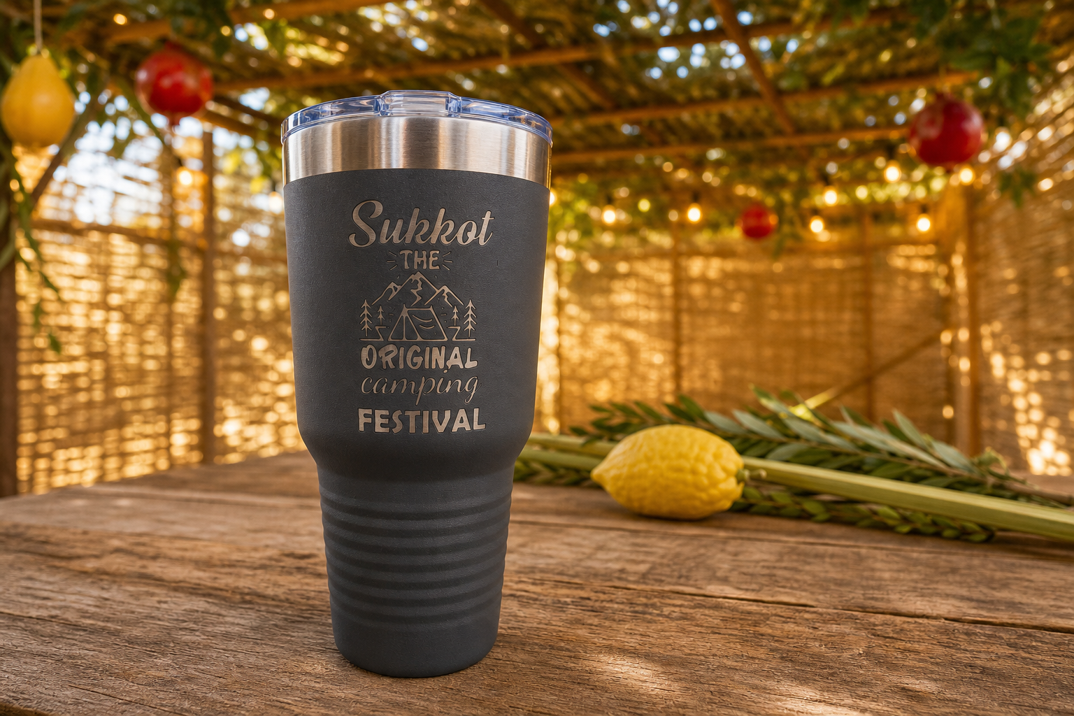 Sukkot 30oz Tumbler in sukkah.png