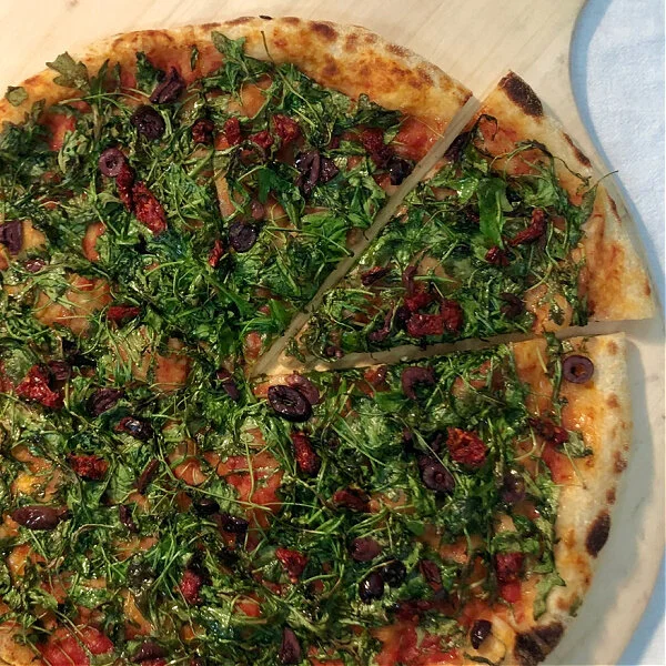 vegan crushed tomatoes, sun-dried tomatoes, kalamata olives, arugula, garlic olive oil.jpg