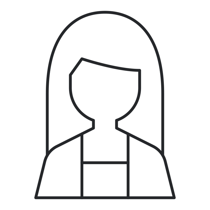 Line drawing of a woman with shoulder-length hair, wearing a top with straps.