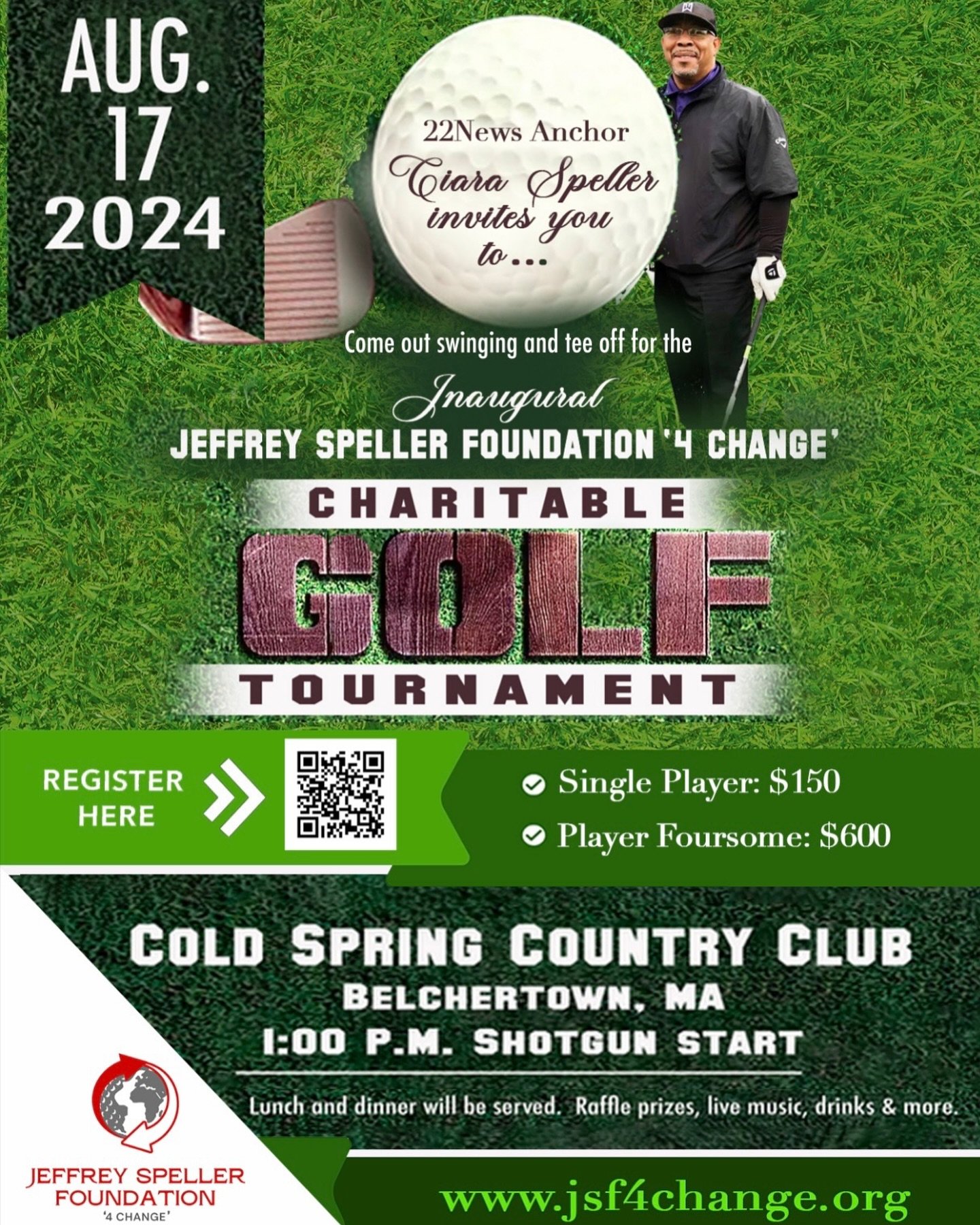 Join me and my friend @ciaraspellernews for The Inaugural Jeffrey Speller Foundation &lsquo;4 Change&rsquo;  Golf Tournament on Saturday, August 17, 2024.
Help us celebrate her dad Jeff, an amazing man gone too soon. 
Link in the bio to register and/