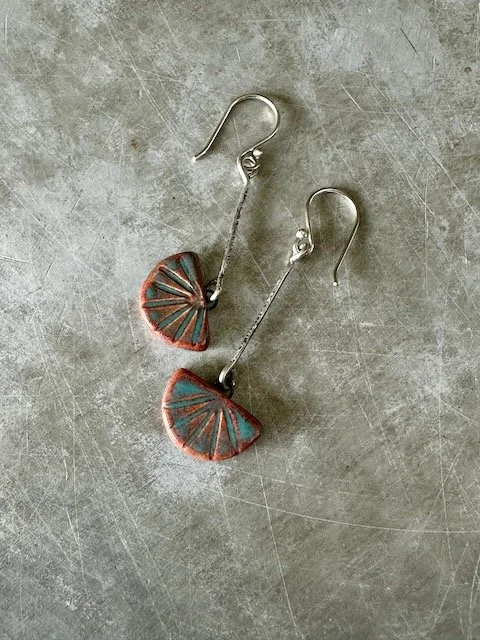 Sterling and carved ceramic earrings