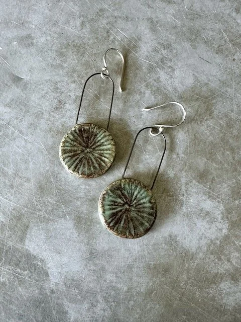 Sterling and carved ceramic earrings