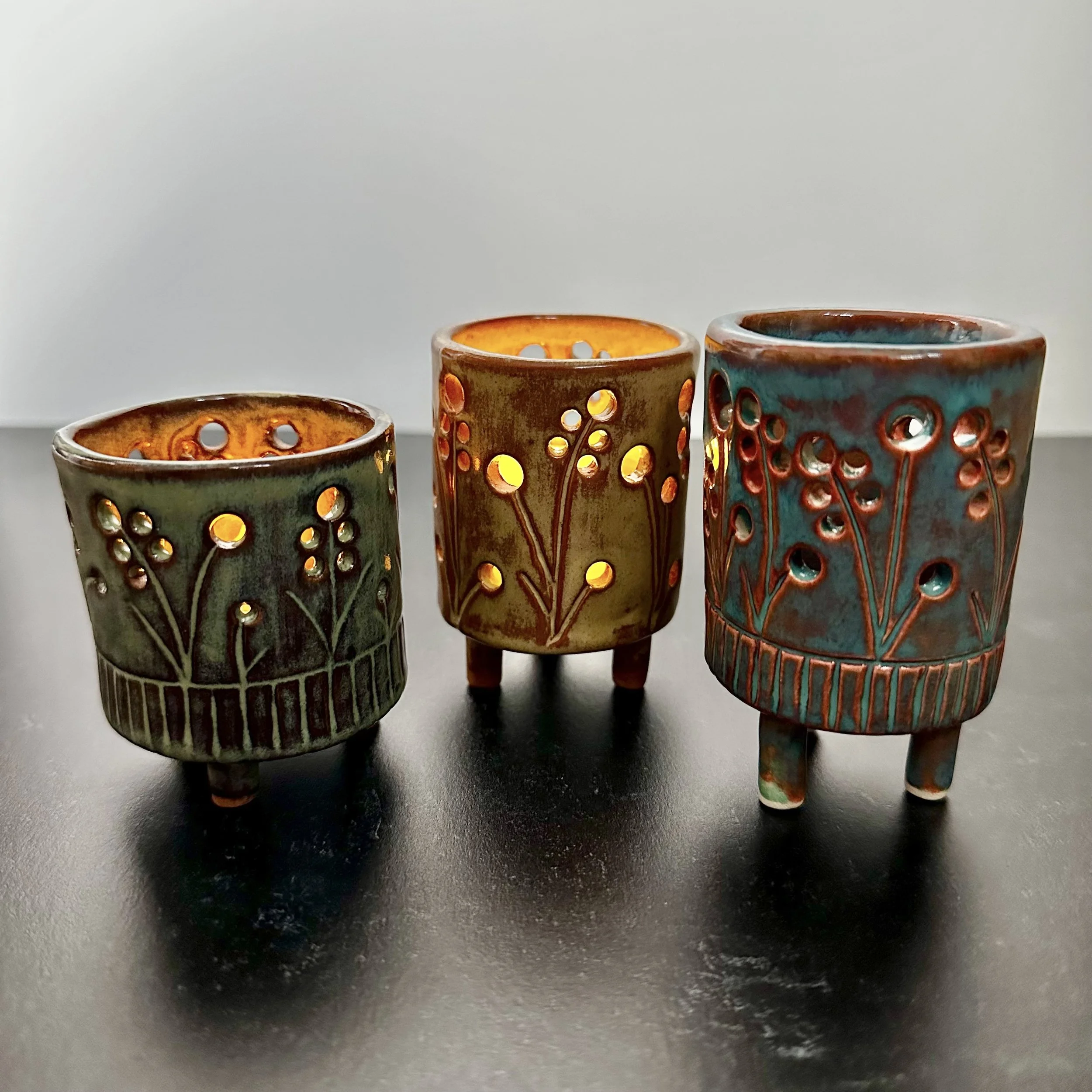 Carved tea light lanterns