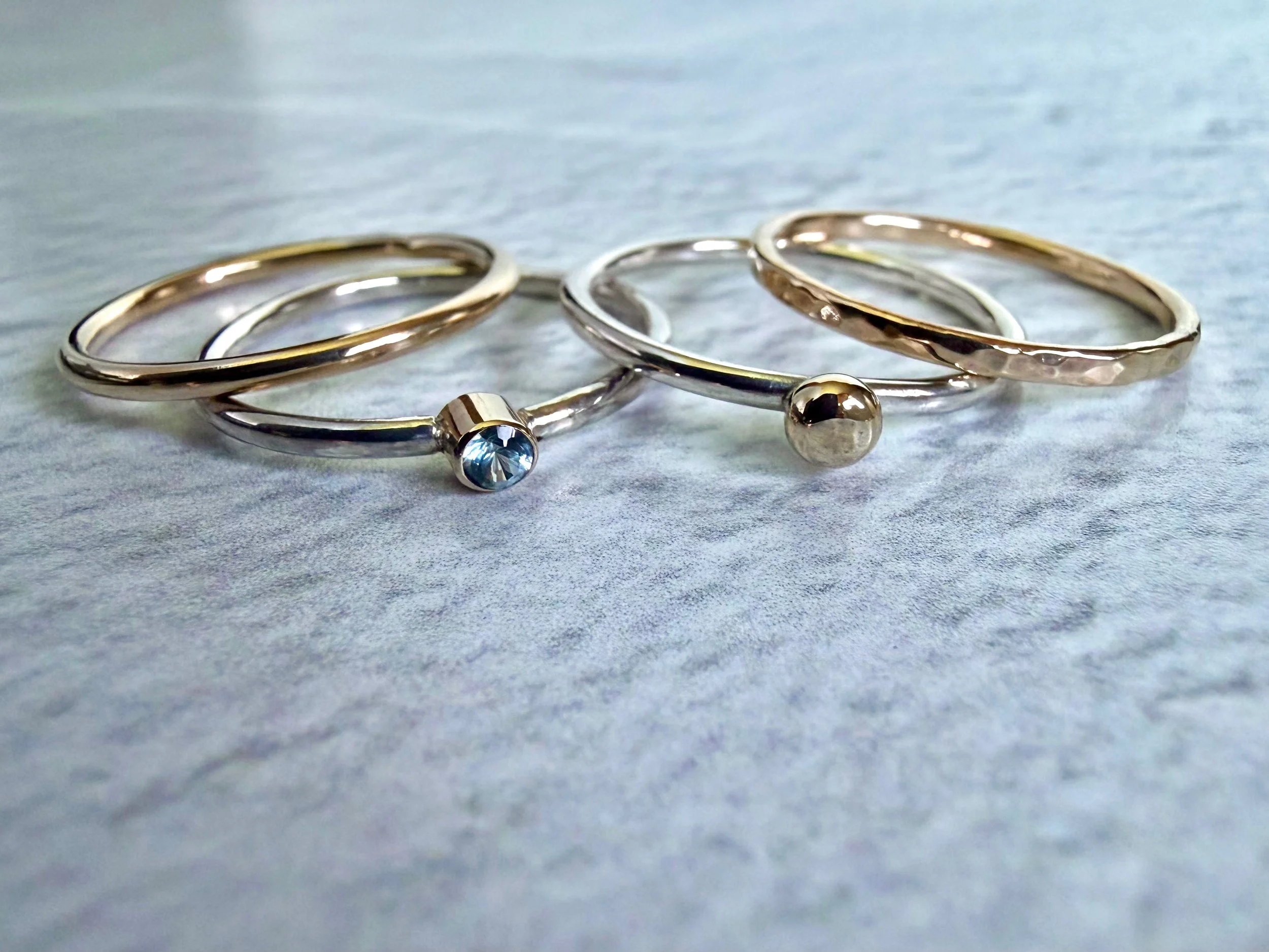 Gold and sterling silver stacker rings