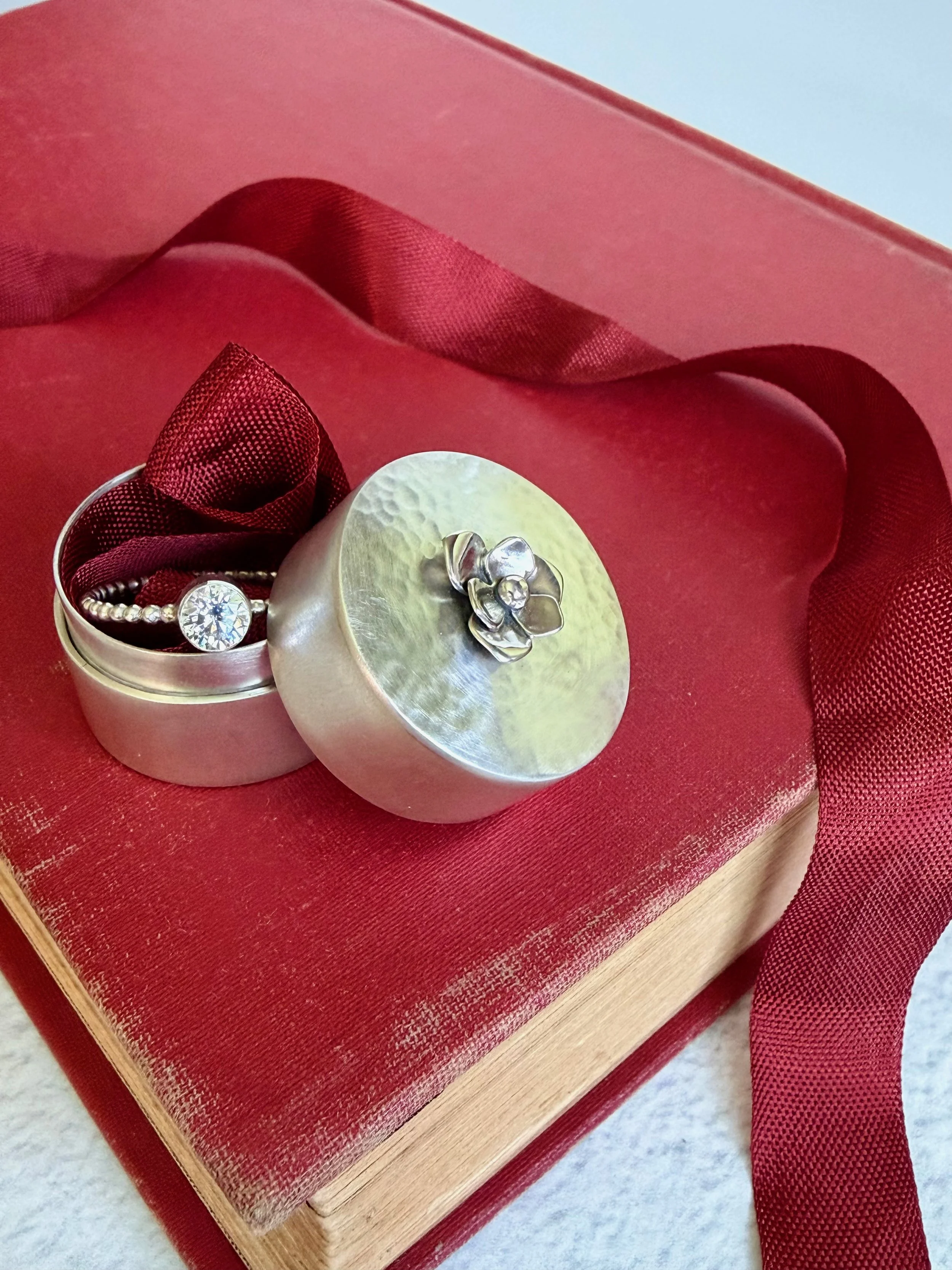Sterling hand-fabricated box and solitaire ring