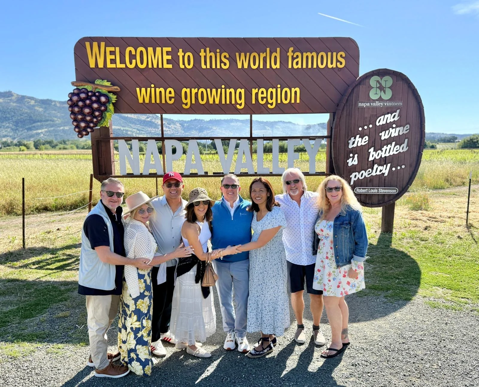  Radio host John Young of 95.3 KUIC and guests pose during a Napa Valley visit, celebrating a special occasion and a memorable tour of Peacock Family Vineyard on Spring Mountain. 