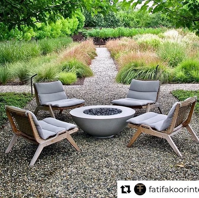 Time to relax. Love the chairs with cushions instead of the standard Adirondack chairs. - - -  #modernhome #outdoorliving #moderndesign