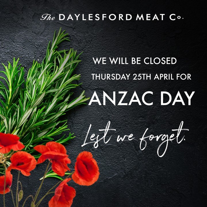We will be closed next Thursday for Anzac Day. You can order online for deliveries this week or pop into our store today through to Wednesday. 
Open Friday and next weekend as usual.

#lestweforget #anzacday
