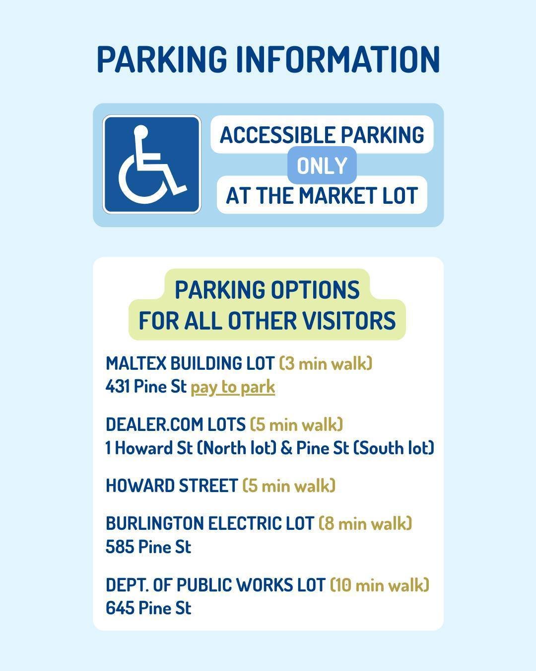 Wondering how to get to market? If you&rsquo;re able, consider walking, biking or hopping on the #5 bus for an easy, car-free trip.

Otherwise, there are plenty of parking options just a short walk away!  Save this post so you&rsquo;re ready next tim