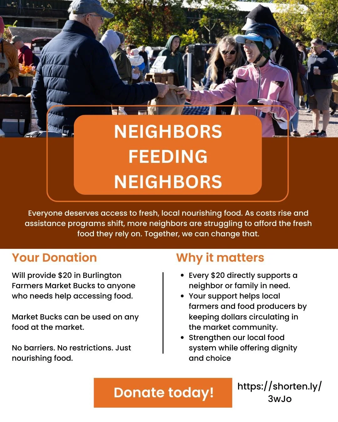 🌟 Help us reach our $2,000 goal! 🌟

This winter, we want to make sure everyone has the opportunity to shop at the Burlington Farmers Market. Inspired by @nofavermont and markets across the country, we&rsquo;re humbled to launch this fundraising eff