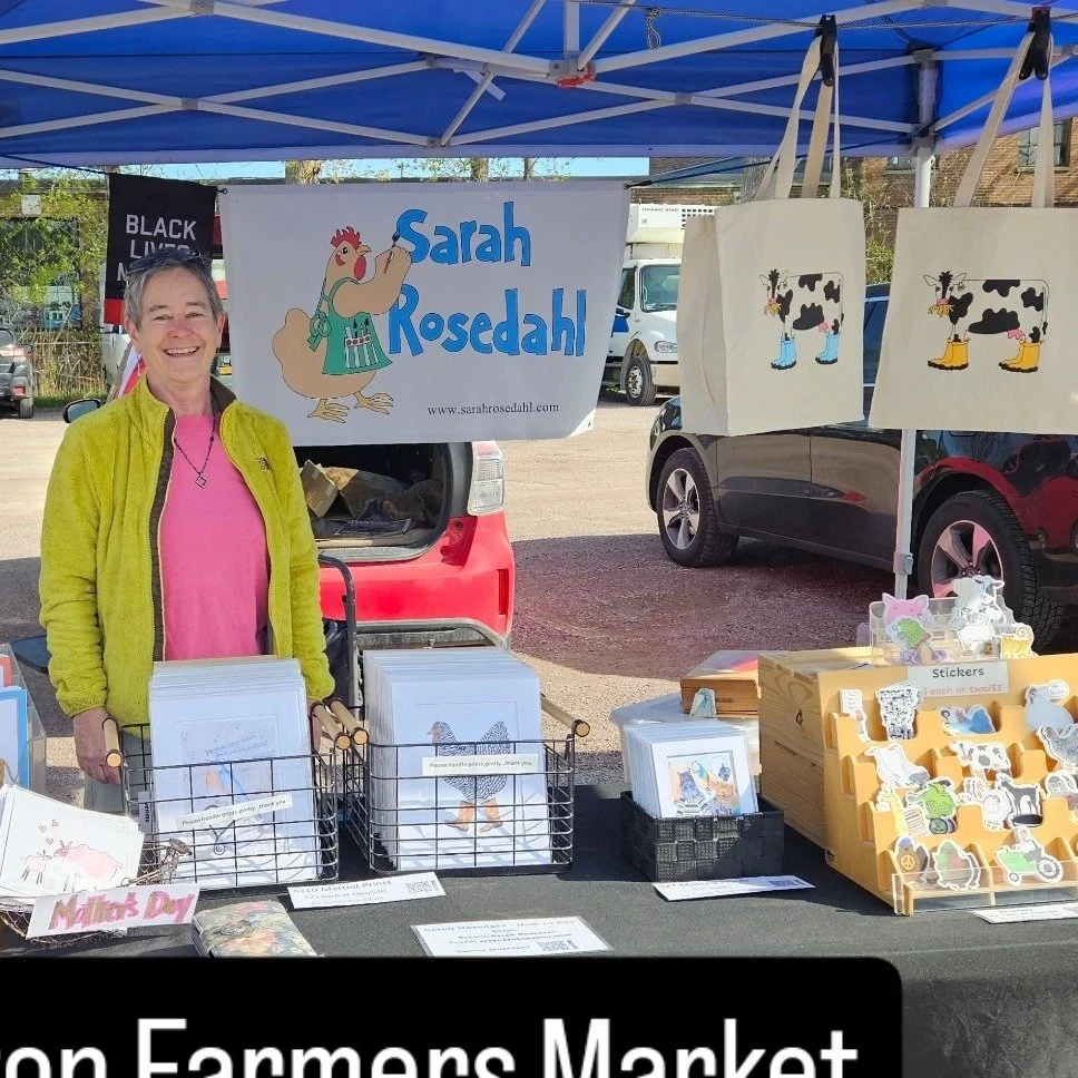 Meet longtime BFM vendor Sarah Rosedahl! 

@srosedahl is an artist and illustrator based in Burlington, Vermont, at the Soda Plant. Since Sarah retired from engineering, she has enjoyed a second career creating whimsical and fun art featuring chicken