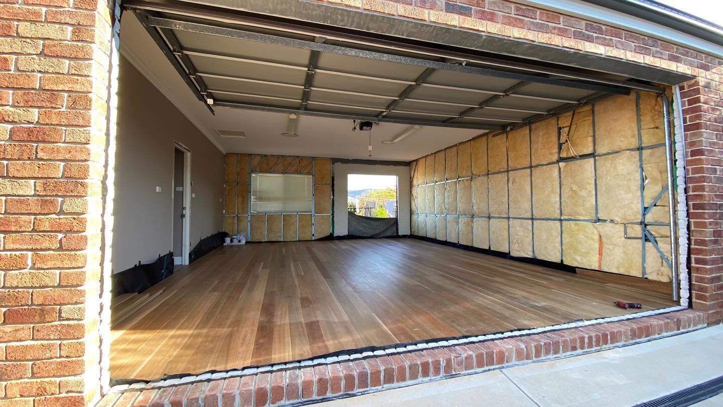 This garage conversion is well underway with 130mm Spotted Gum floorboards being laid today!