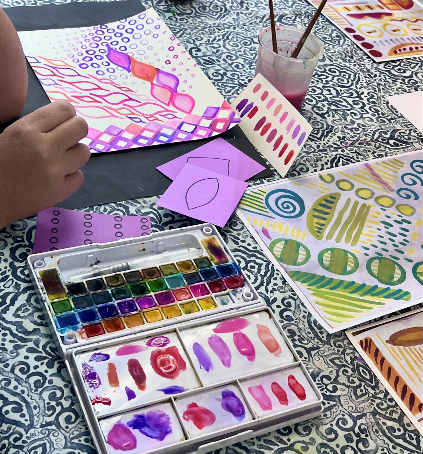 Colour Families, delicate brushstrokes and Shape Cue Cards all combined today as the Lunchtime Destress Doodlers whiled away another lovely session. Accompanied by our new Salted Caramel tea by the way! Yes you did hear me correctly!  Come and join u