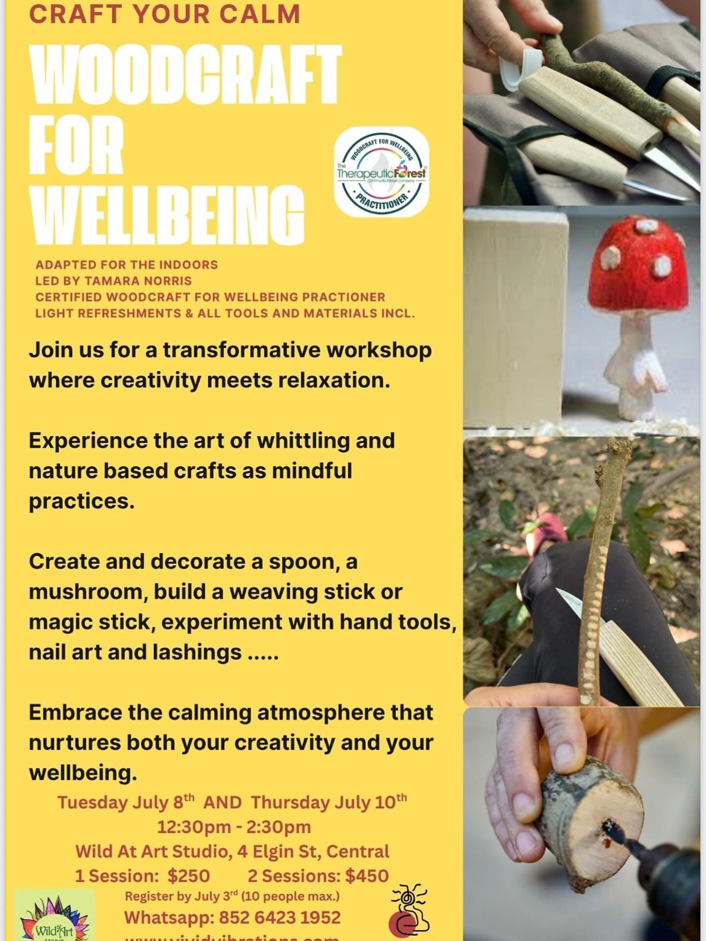 Check out our wonderful new initiative my friends : &ldquo;Woodcraft for Wellbeing *
At the Wild at Art Studio! 🪵🪾🪵🪾🪵Check out this deeply immersive and Mindful Craft , come and try a tactile and sensory pathway to calm and creativity : 

*Wh