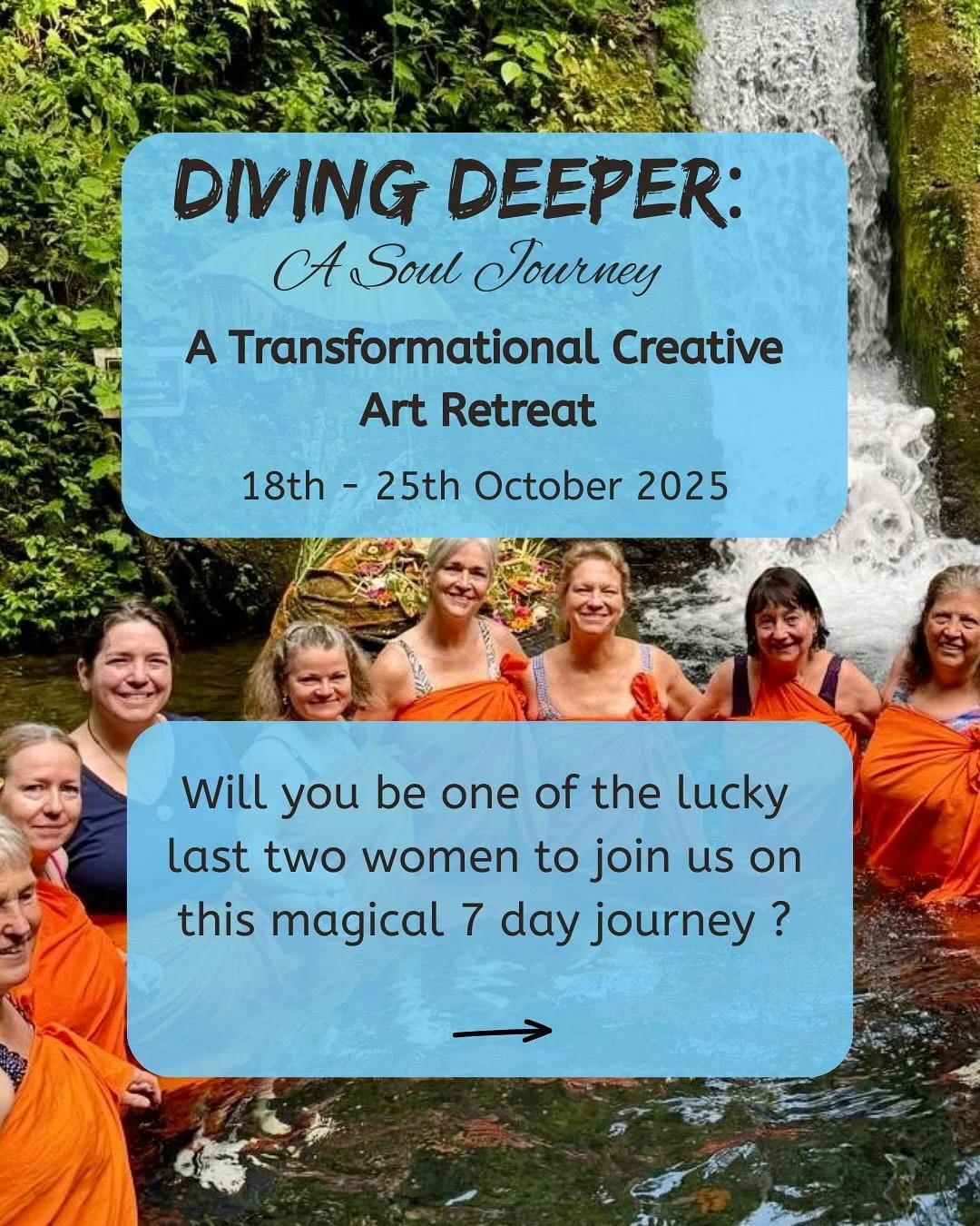 I have exciting news Lovely People ! 👀👀👀👀

****2 Exclusive spots have now become available for 2 VERY SPECIAL women at the Diving Deeper Art Retreat on the remote Northern shores of Bali****

💙Perhaps this is the sign you have been waiting for! 