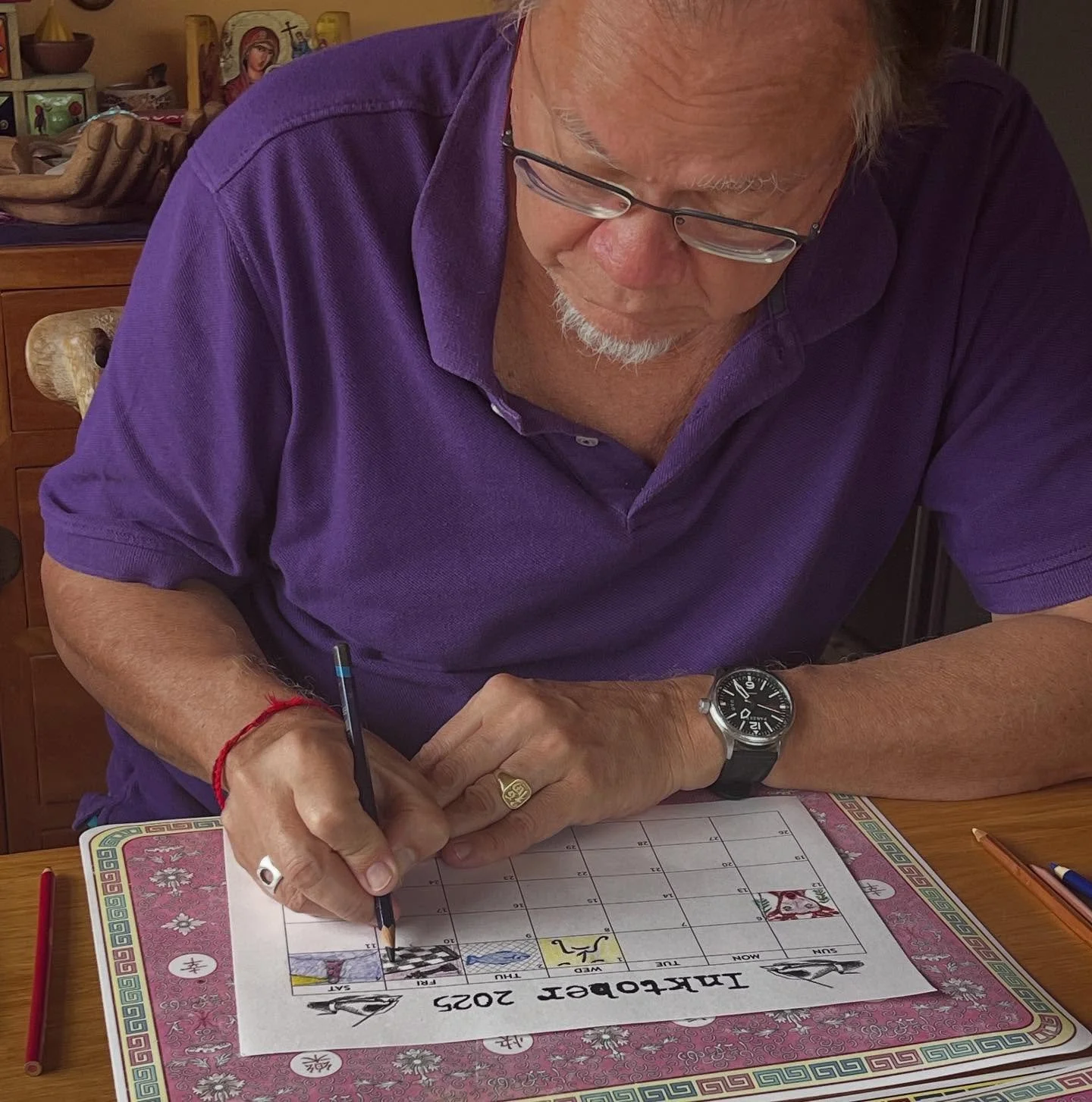 Look what&rsquo;s happening people ! Yes, Mr S is at the Art Table ! We have both Joined the &ldquo;Inktober&rdquo; challenge this year, a drawing a day for the whole month 🎨✍️using this calendar page keeps it small and manageable ! And we get to ma