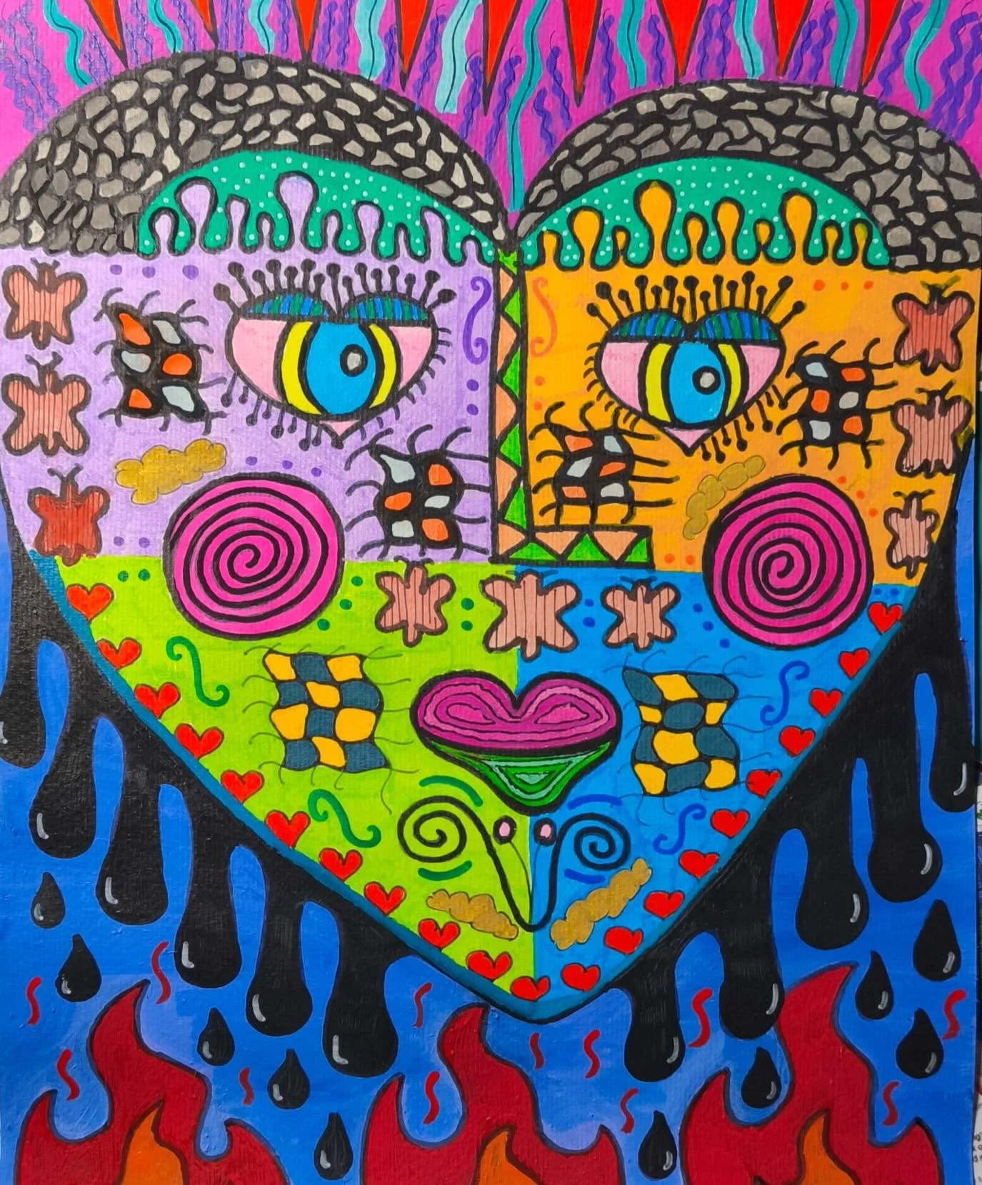 Inspired this week by #sandrasilberzweig the Brunch time and Lunchtime doodlers borrowed her incredibly vibrant style and made these faces  their own way !  What an array ! A riot of colour ! Some people create in our 90 min slot and others take thei