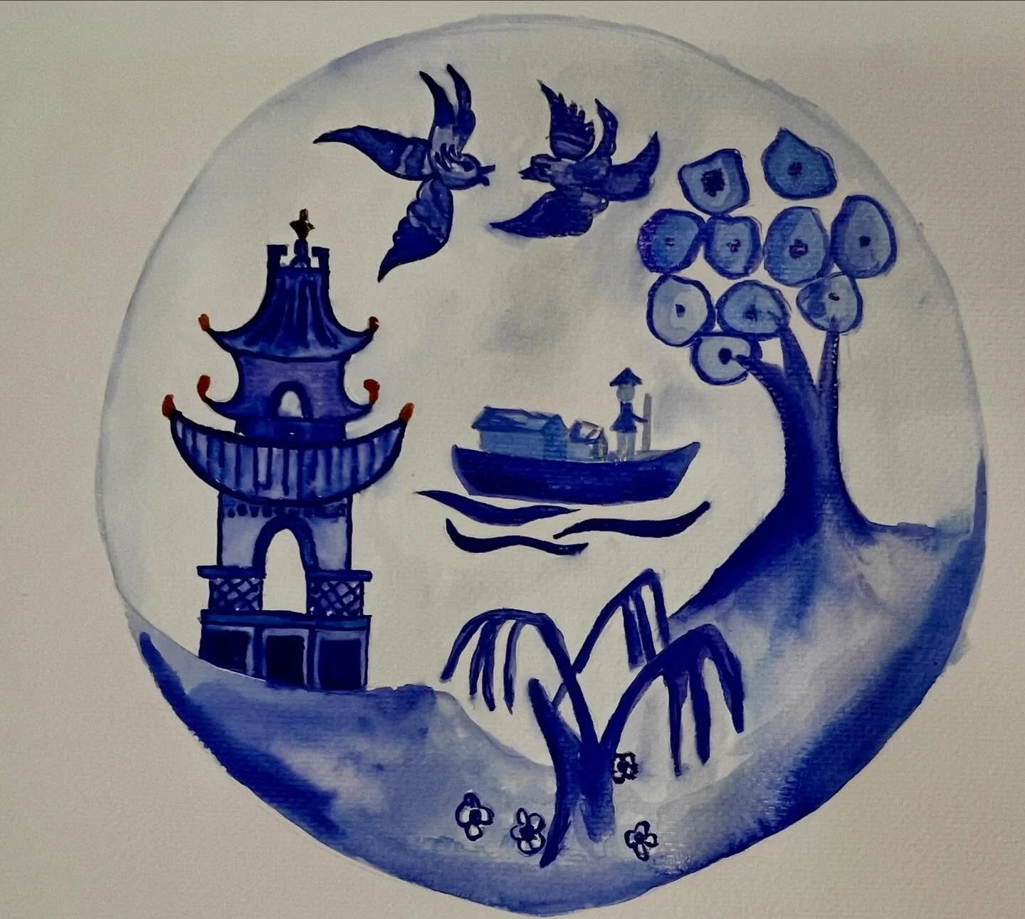 Just look at these delicate renderings of the Willow Pattern story my friends 🧧🥢👲💙 telling the story of Koongsi and Chang and their ill fated love affair in this iconic design. Both Brunchtime and Lunchtime Doodlers used our mica filled watercolo