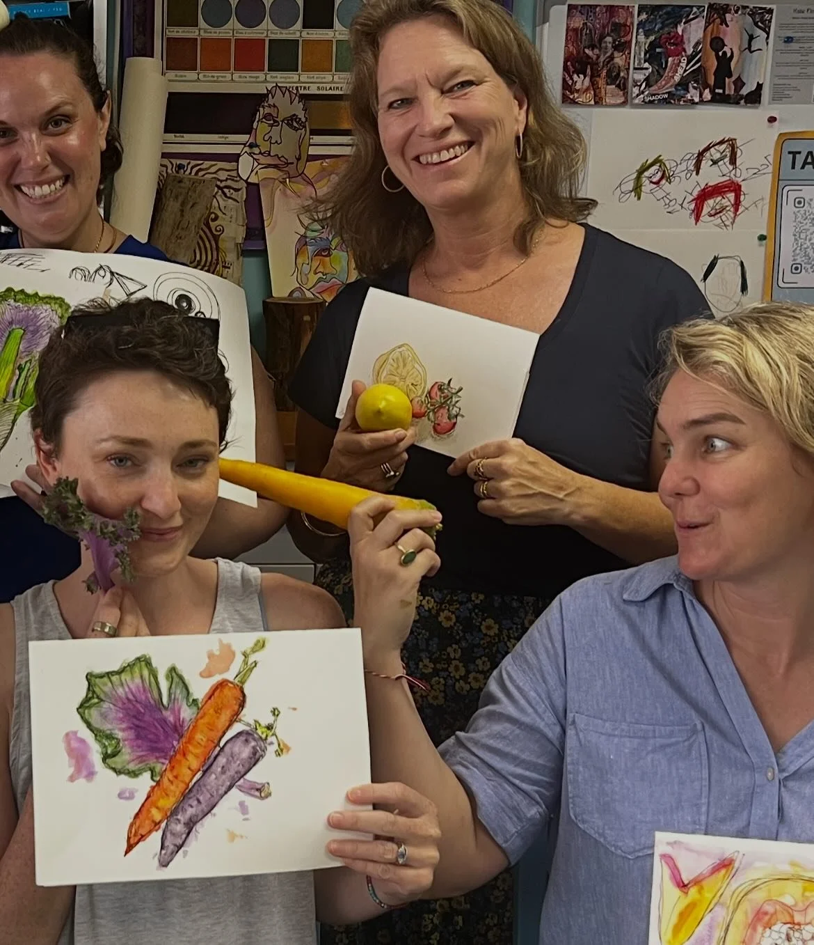 Veggie Tales! With the Lunchtime and Brunchtime  Destress Doodlers this week as we continue with Sketching 101 in preparation for our Kadoorie Day out in April. Eyes firmly shut for Drawing Warm ups and we just allowed our kinetic senses to kick in a