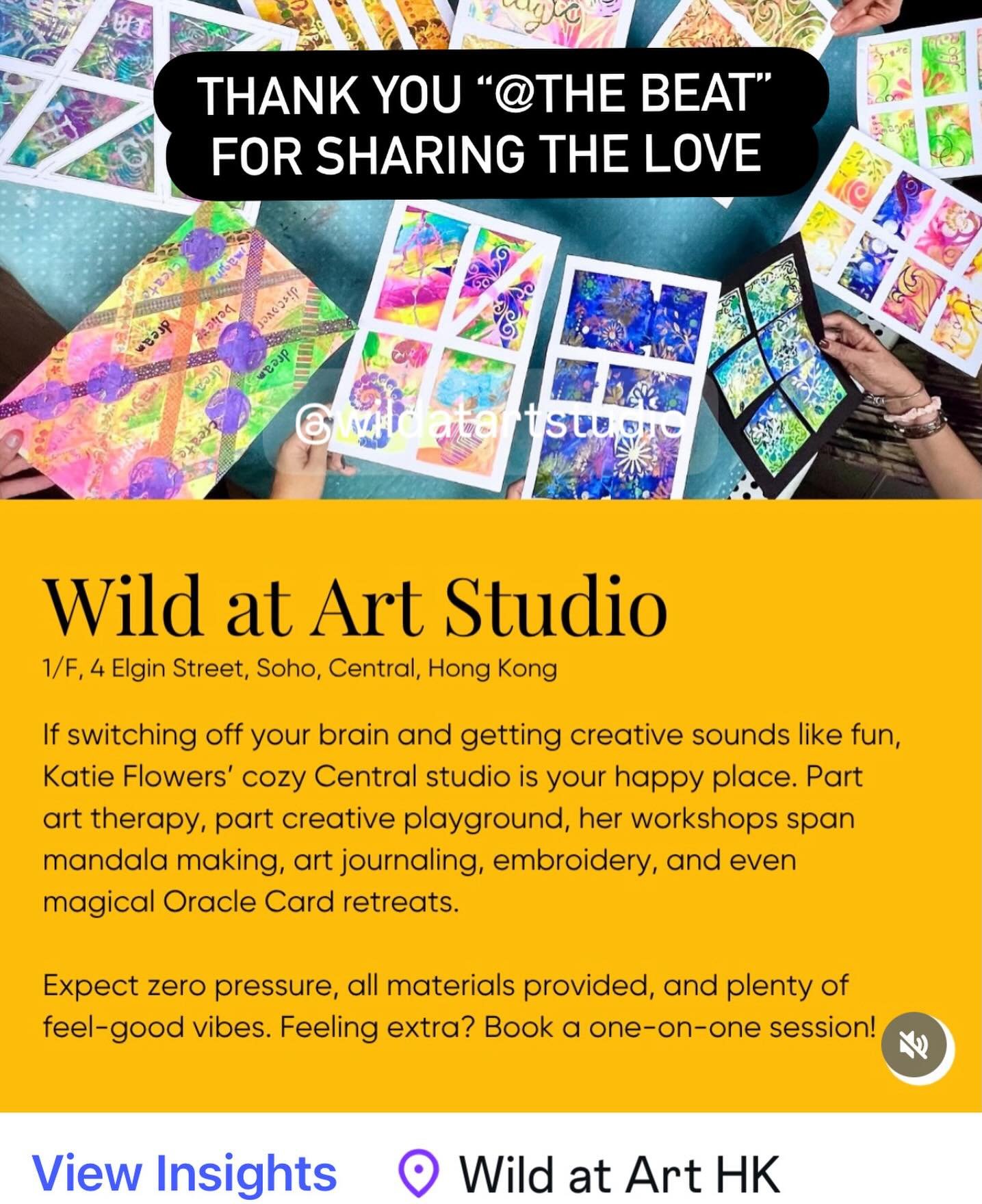 What a fab surprise to wake up and discover this free love message on IG ! Thanks for featuring us @thebeat.hkg in the same breath as @mill6chat 🎨🎨🎨🎨 Wild at Art Studio welcomes all new enthusiast creatives, both seasoned and especially those who