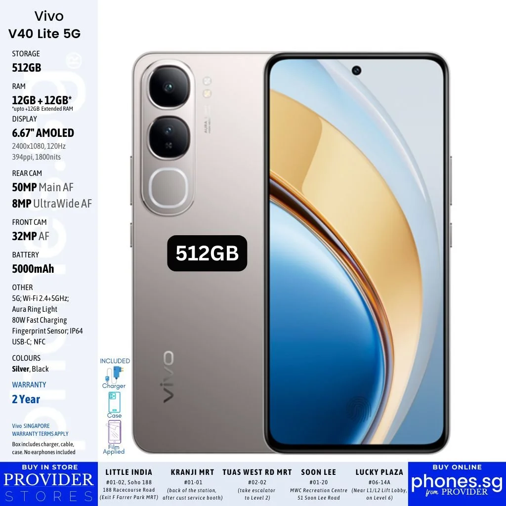 Vivo V40 Lite 5G (12GB +12GB Extended RAM / 512GB Storage/ 50MP Rear