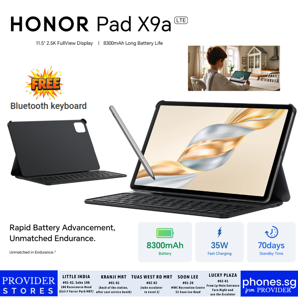 HONOR Pad X9a LTE Tablet ( 11.5 inch/ 120Hz/ 8GB+8GB RAM/256GB ROM ) w/ *Free Honor Smart Bluetooth Keyboard- SG Warranty