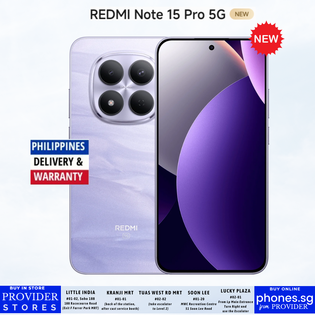 Redmi Note 15 Pro 5G (12GB +12GB Extended RAM/ 256GB Storage/ 200MP Rear Camera/ 120Hz + AMOLED) Mobile Phone - Philippines Delivery & Warranty