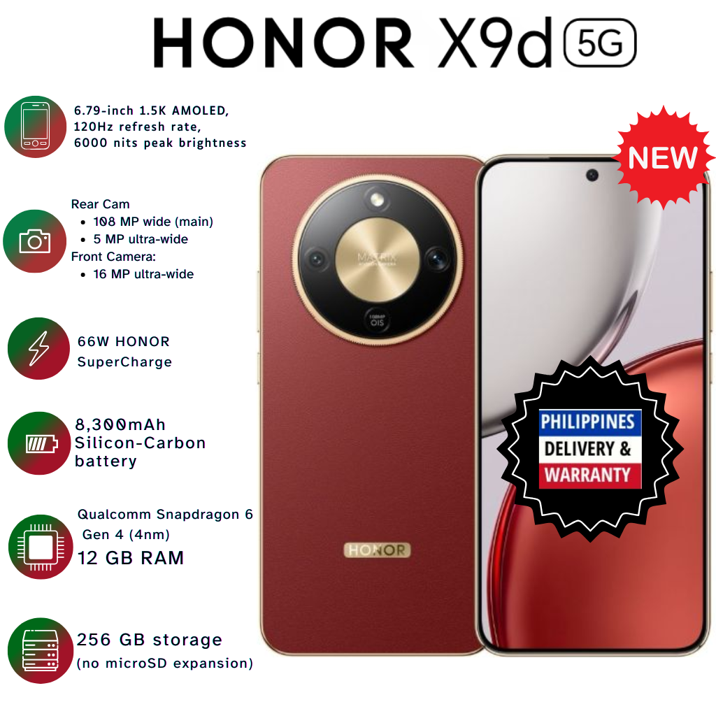 HONOR X9d 5G (12GB RAM + 256GB Storage / 108MP Rear Camera/  16MP Selfie Camera) Mobile Phone - Philippine Delivery & Warranty