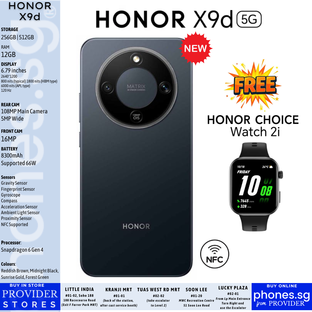 HONOR X9d 5G (12GB RAM / 108MP Rear Camera/  16MP Selfie Camera) Mobile Phone - Singapore Warranty w/ Free Honor Choice Watch 2i (*till Supplies last)