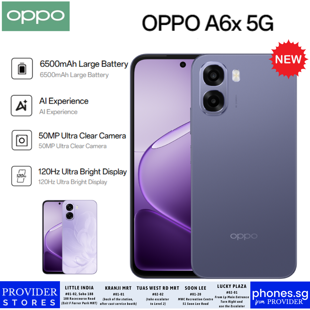 Oppo A6x 5G (4GB + 4GB RAM | 128GB Storage | 120hz Ultra Bright Display | 6500 mAh | Mobile Phone - Singapore Warranty