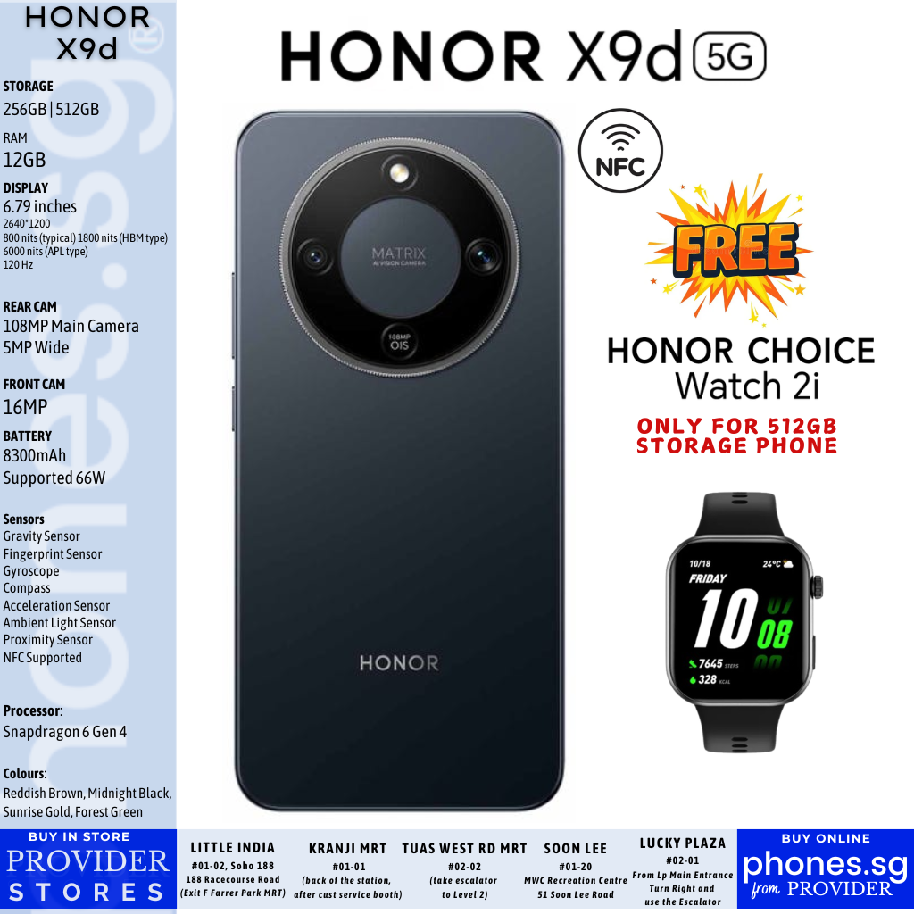 HONOR X9d 5G (12GB RAM / 108MP Rear Camera/  16MP Selfie Camera) Mobile Phone - Singapore Warranty w/ Free Honor Choice Watch 2i (ON 512GB STORAGE ONLY)