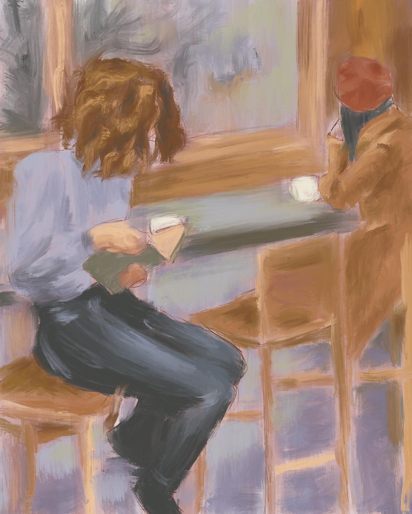 &ldquo;Chilly Morning Reading In A Cafe&rdquo; digital oil painting in @procreate // #colormehappy #makersgonnamake #doitfortheprocess #coffeeaddict #digitaldrawing #digitalart #digitalpainting #procreateart #urbansketchers #cincyarts #513art #herefo