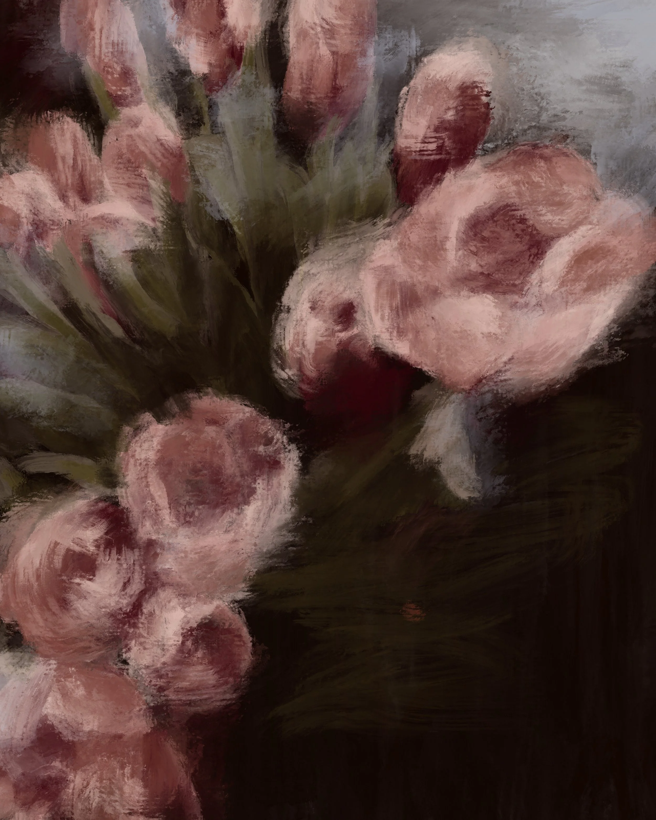 Moody Tulips Art Print