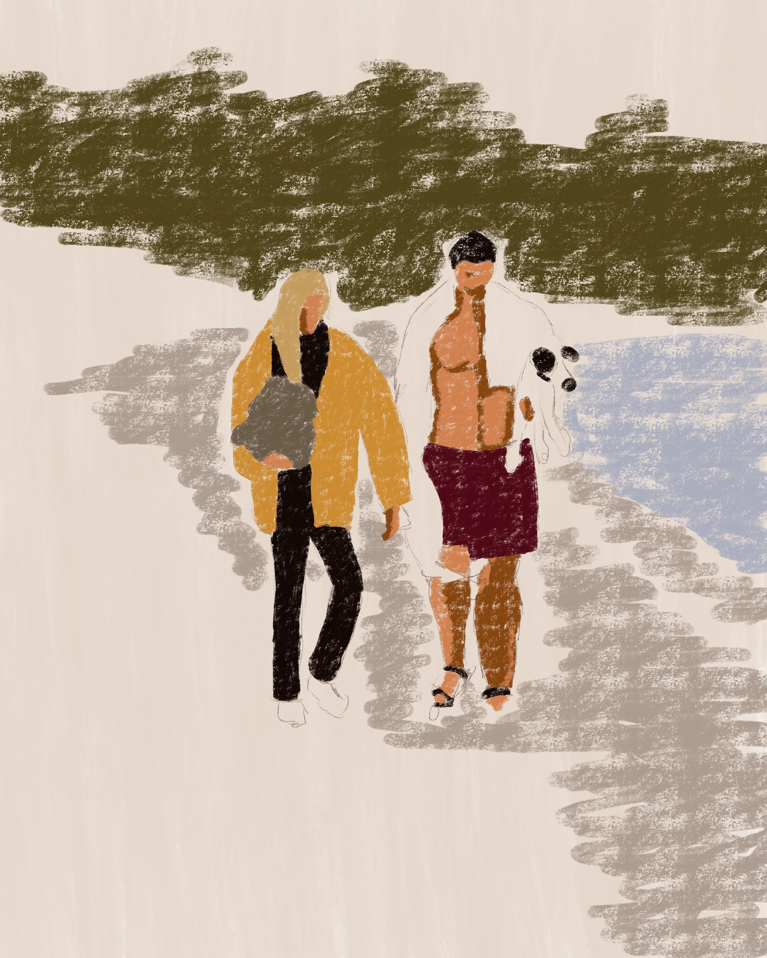 A Walk Along the Beach Art Print
