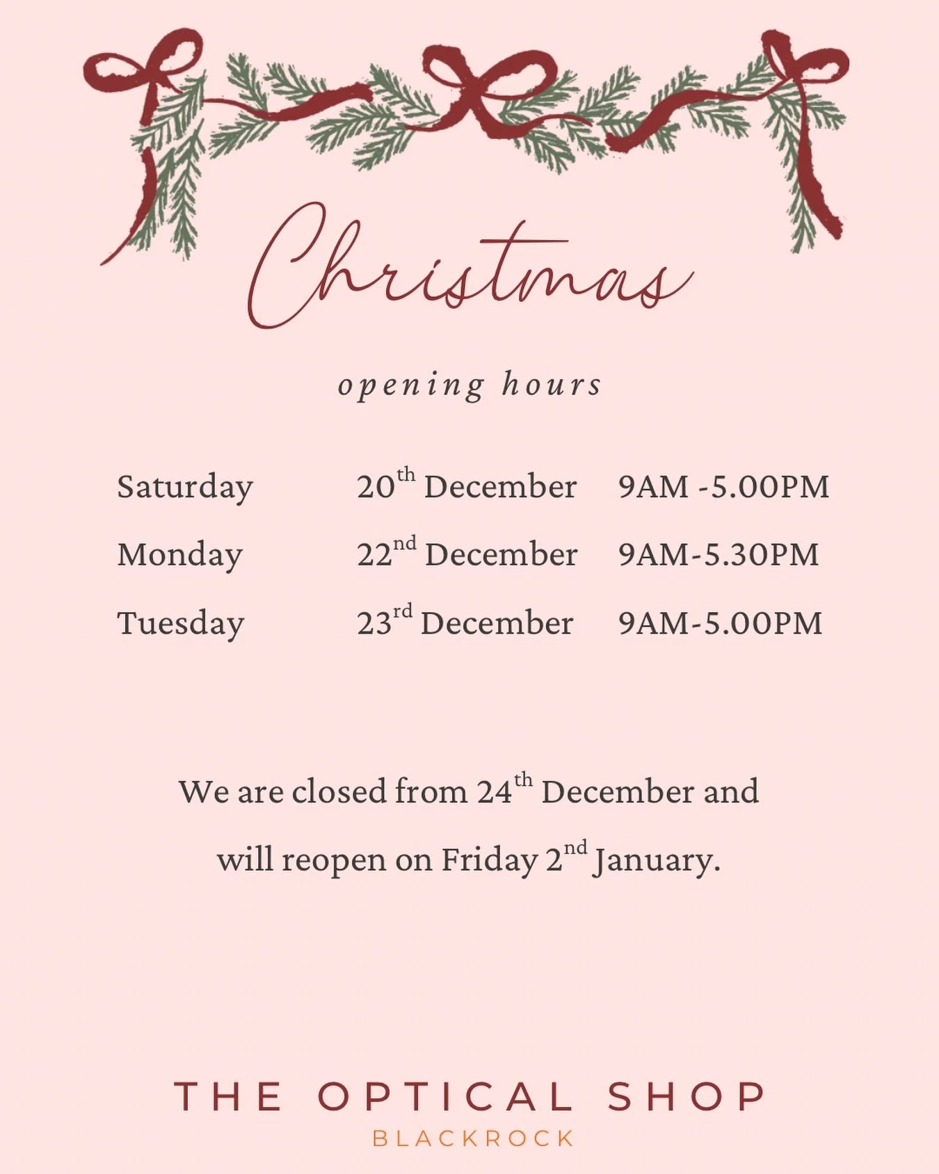 Our Christmas opening hours 🎄
