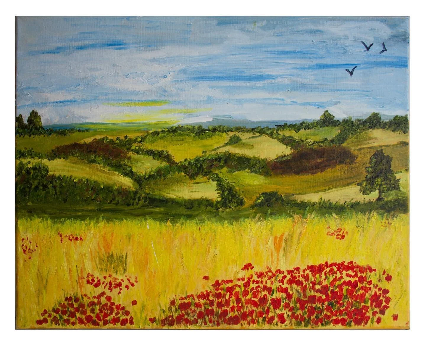 Summer in Yorkshire 🌞 Oil on canvas. W 61cm x H 46cm. 
.
#cathydeanpainter #sheffieldartist #summer #yorkshiresummer #fields #oiloncanvas #oilpainting