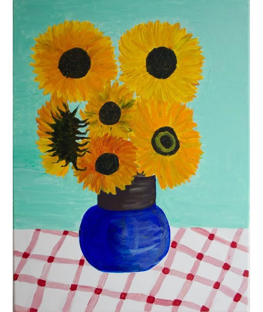 More gorgeous sunflowers to brighten your day. Sunflowers in Vase on Check Cloth. Acrylic on canvas. W 46cm x 61cm H. 
.
#cathydeanpainter #sheffieldpainter #sunflowers #acrylicpainting #acrylic #check #vase #flowersinvase
