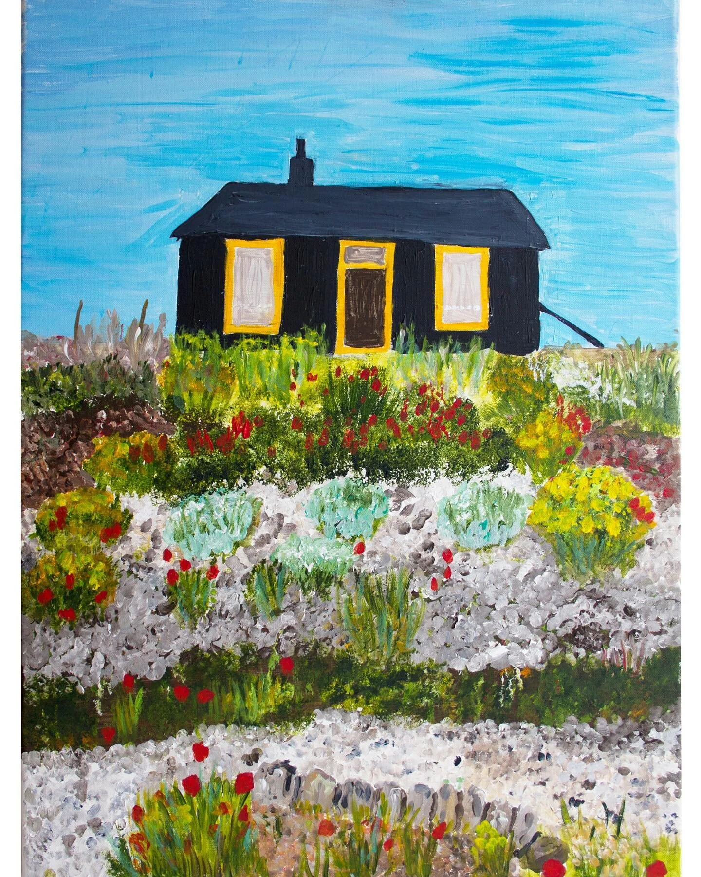 Derek Jarman&rsquo;s Garden to brighten your evening 🌞Acrylic on canvas. W46cm x H 61cm. 
.
.
#cathydean #cathydeanpainter #sheffieldartist #acrylicpainting #acrylic #kent #derekjarman #prospectcottage #dungeness