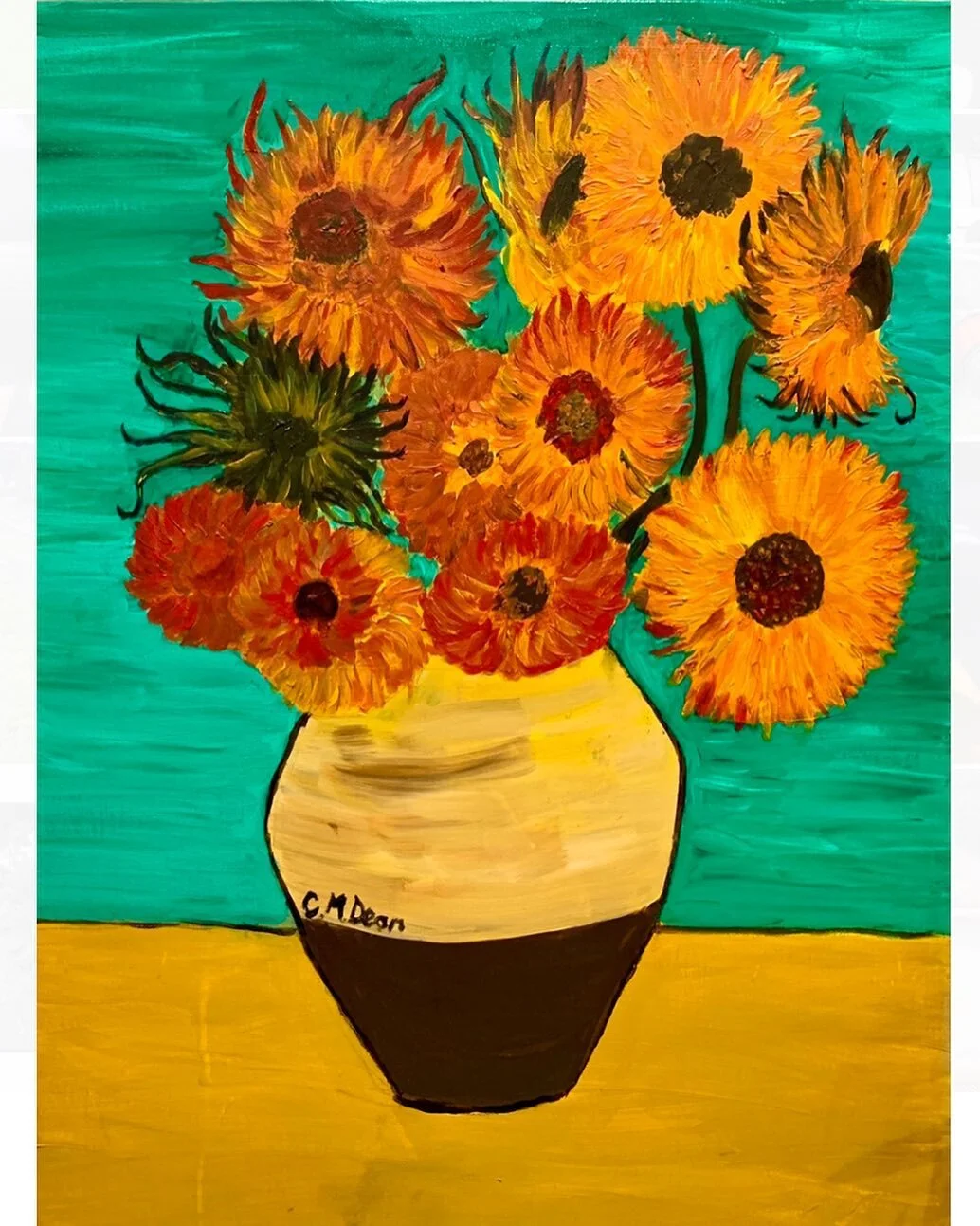 Another little homage to Vincent. Acrylic on box canvas. 
.
.
#flowers #cathydeanpainter #vase #vincentvangogh #acryliconcanvas #homage #sheffieldartist #painter