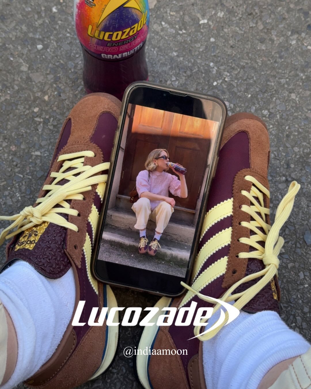 It&rsquo;s back &amp; better than ever 🥤 India celebrates @lucozade &lsquo;s limited edition Grafruitti flavour return launch, pairing the bright and bold flavours with her equally colourful on the go outfits around Brighton 🤎