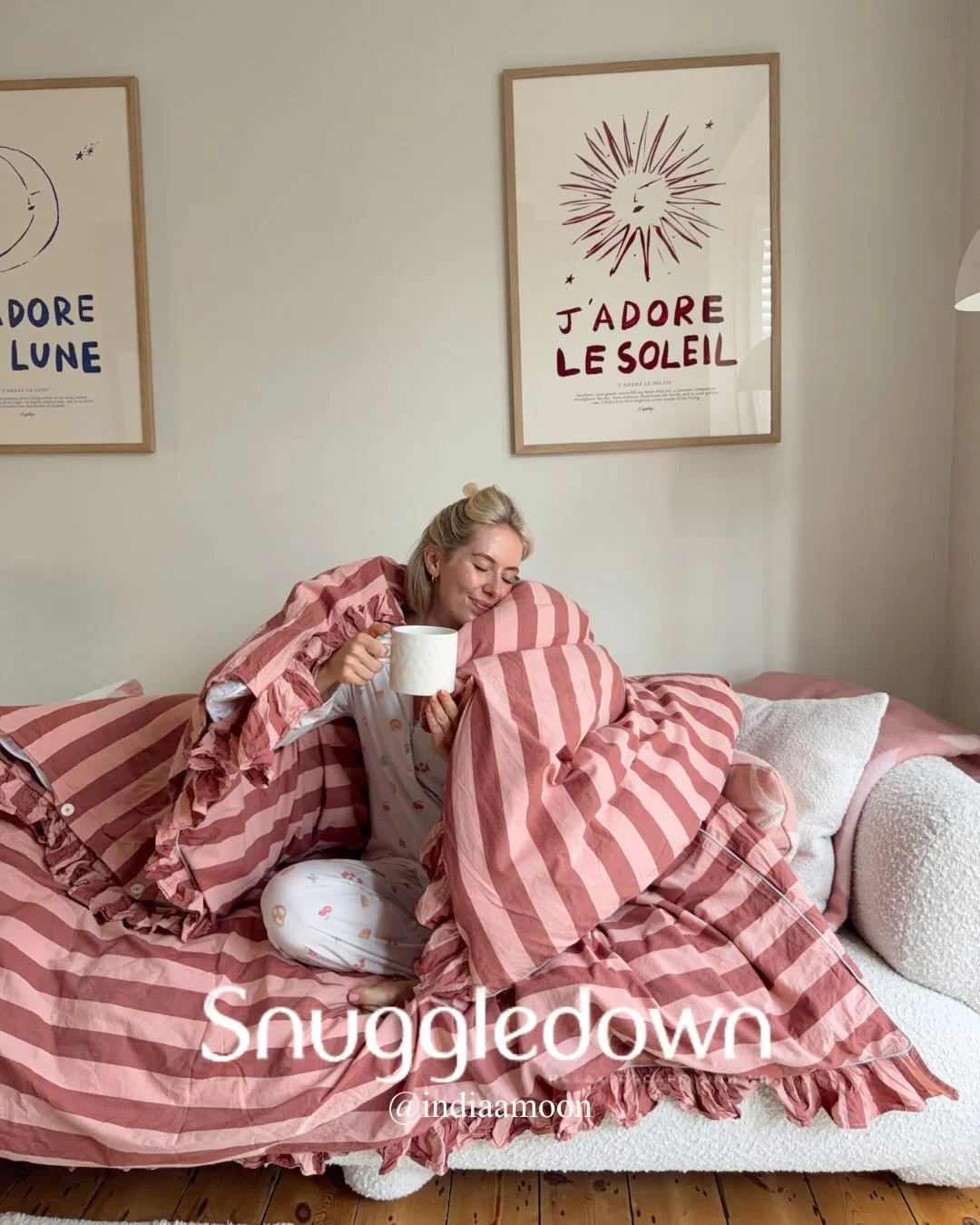 India shares her tips for prioritising a restful sleep, working with @snuggledownuk on her summer bedding switch☁️