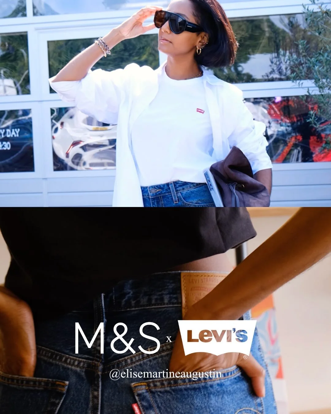 Elise continues her partnership with @marksandspencer , this time celebrating the launch of @levislondon now being stocked at M&amp;S 🤎👖