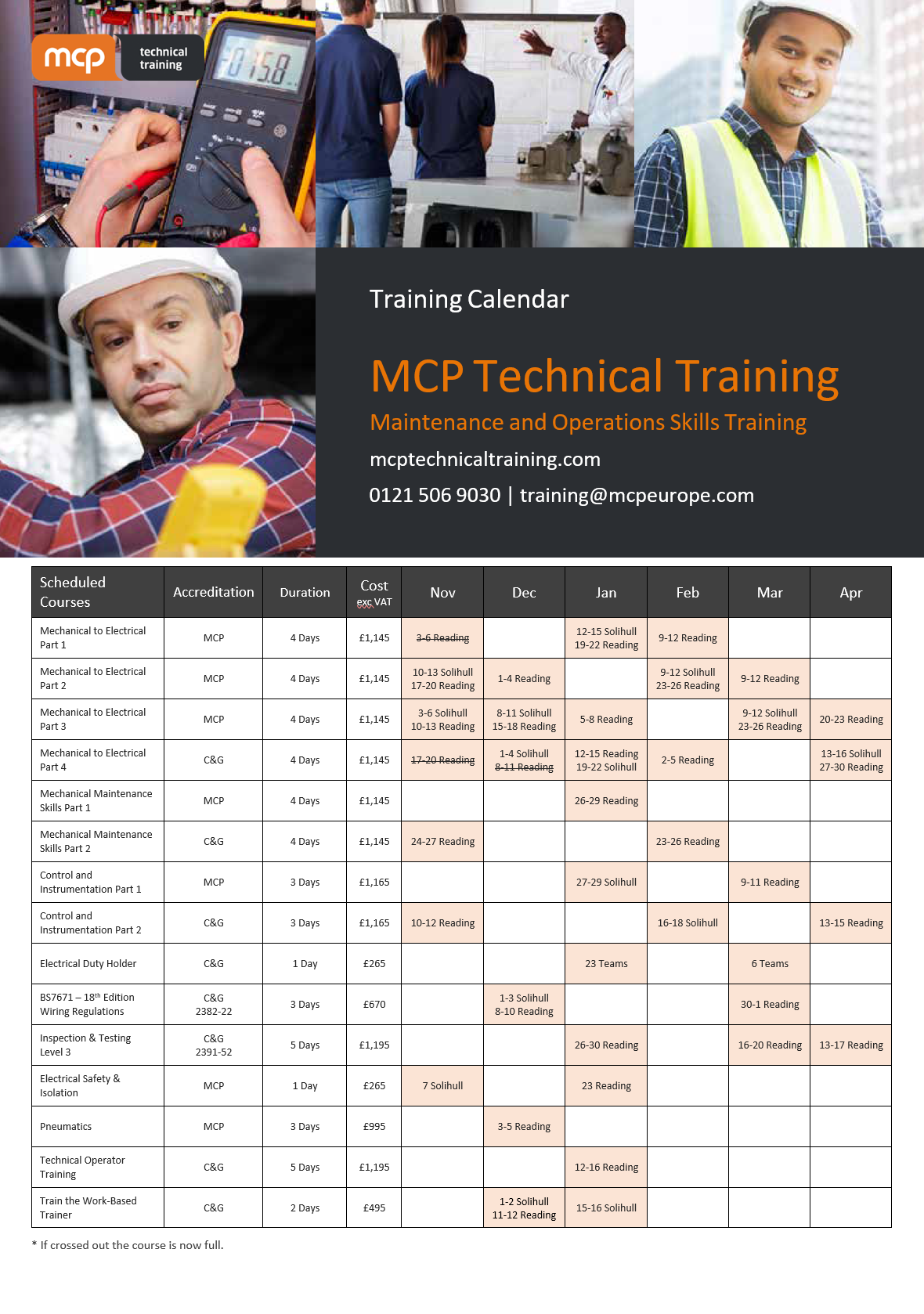 Technical Training Calendar