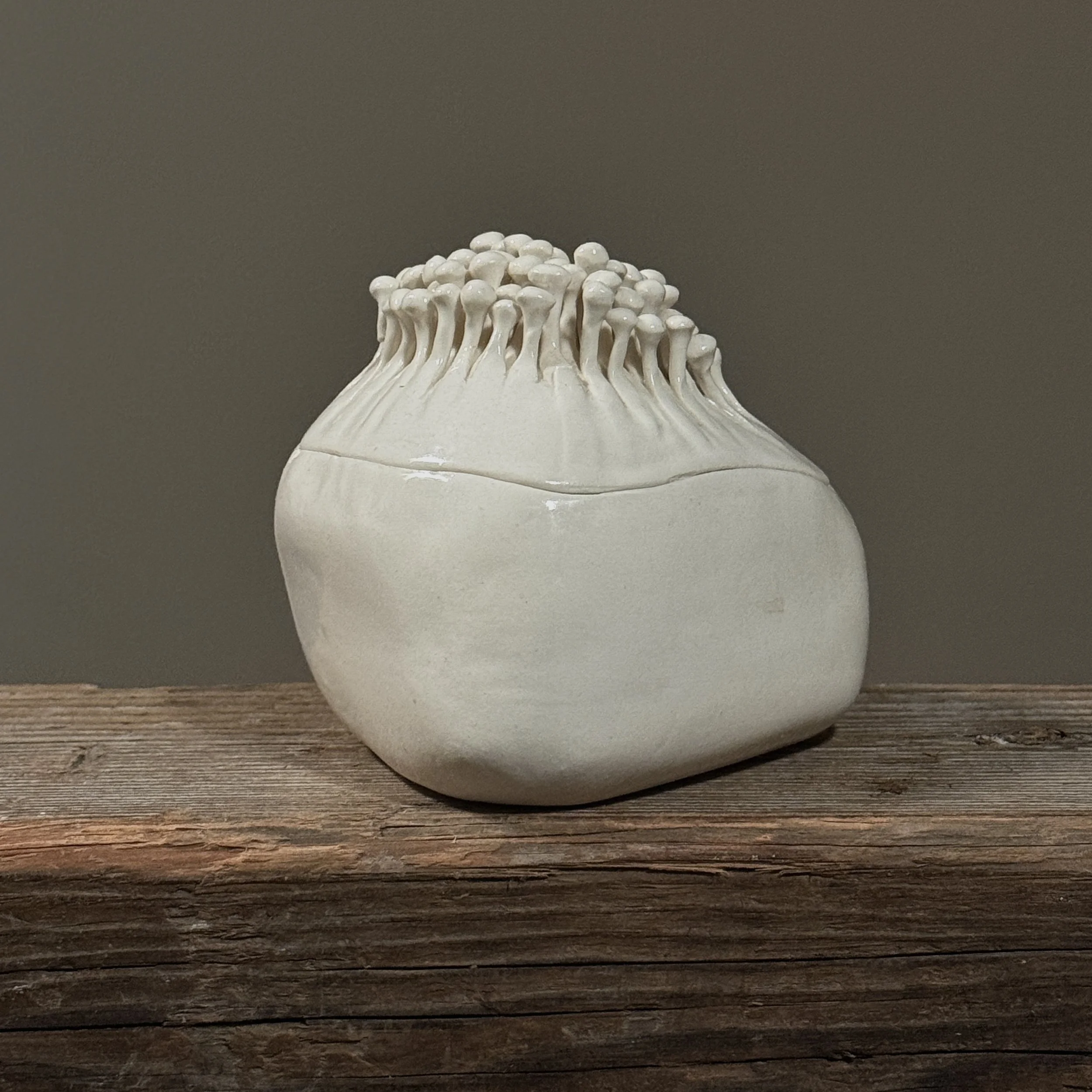 White glazed ceramic trinket box with organic sculptural form
