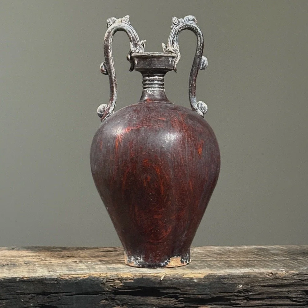 Chinese antique Sancai pottery vase with dragon handles