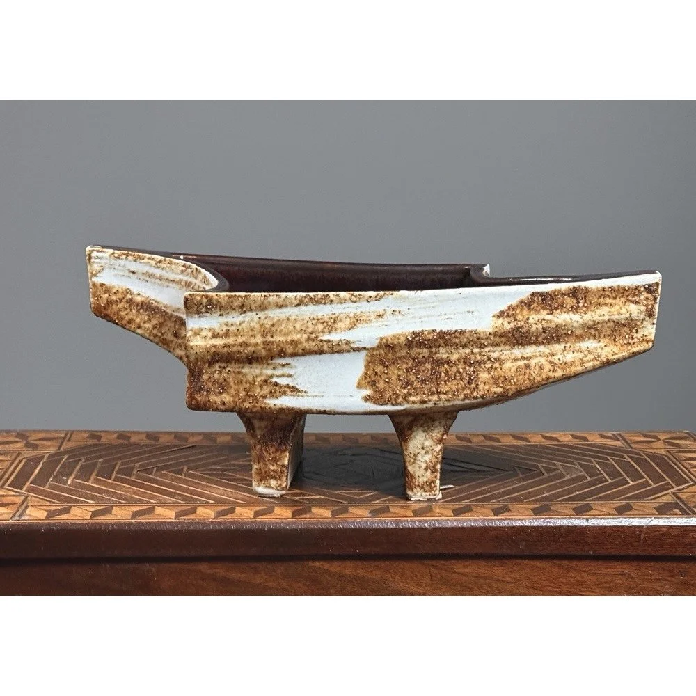 Vintage Japanese Abstract Brutalist Wood Fired Ikebana Vase, Signed