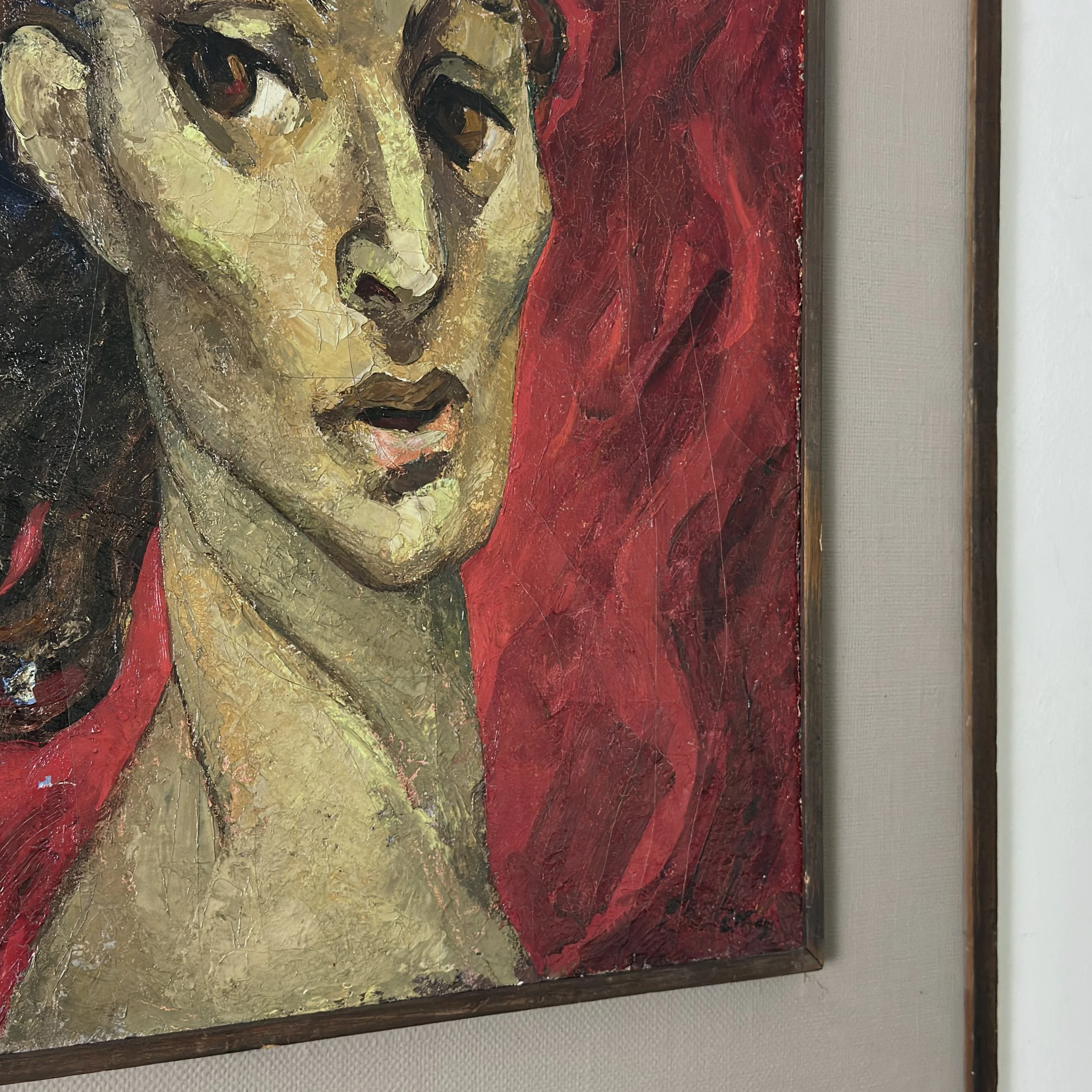 Craquelure detail, Emlen Etting canvas, Expressionist portrait