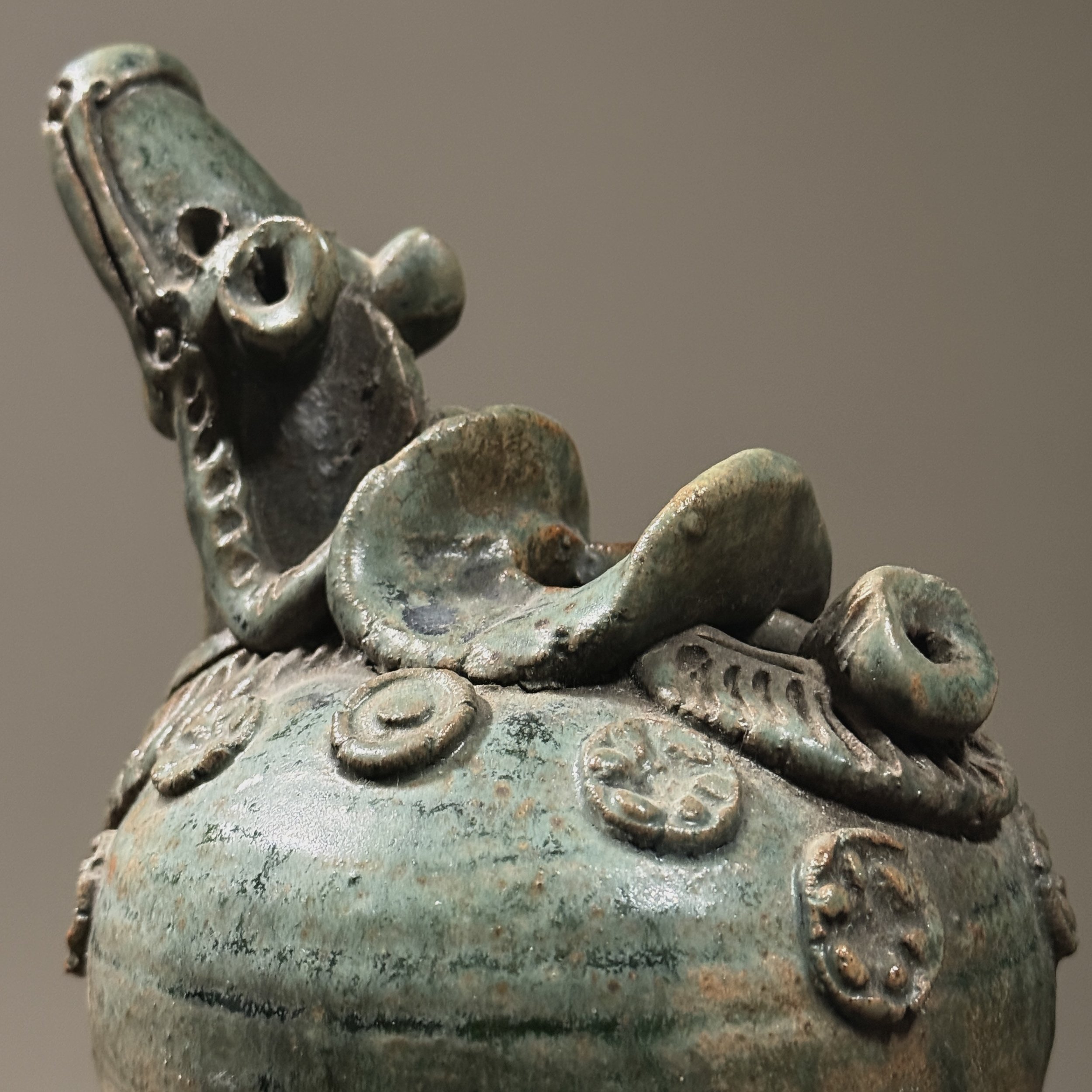 Close-up of glaze. Ceramic finish. Zuni style decoration.