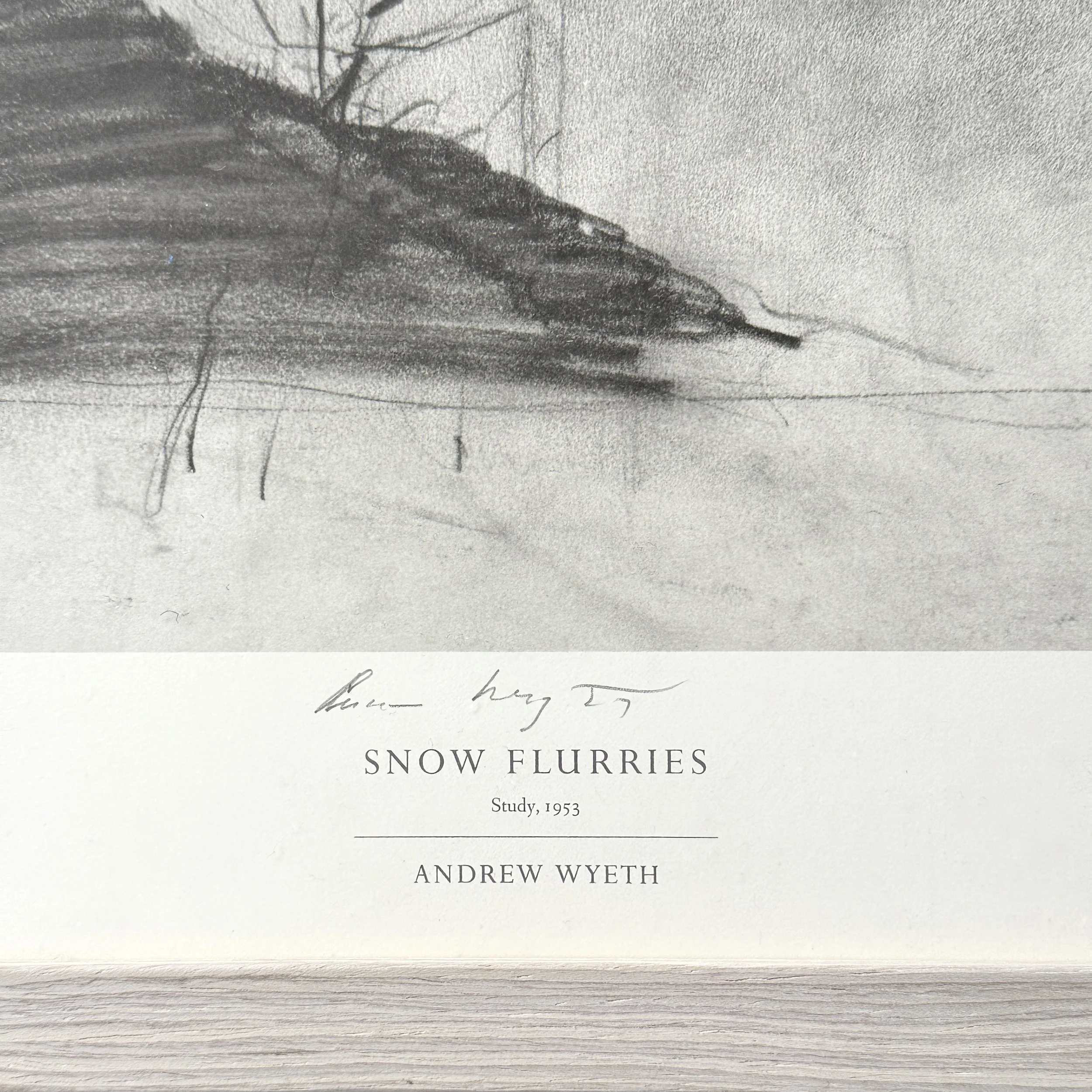 Close-up of Andrew Wyeth signature on Snow Flurries print