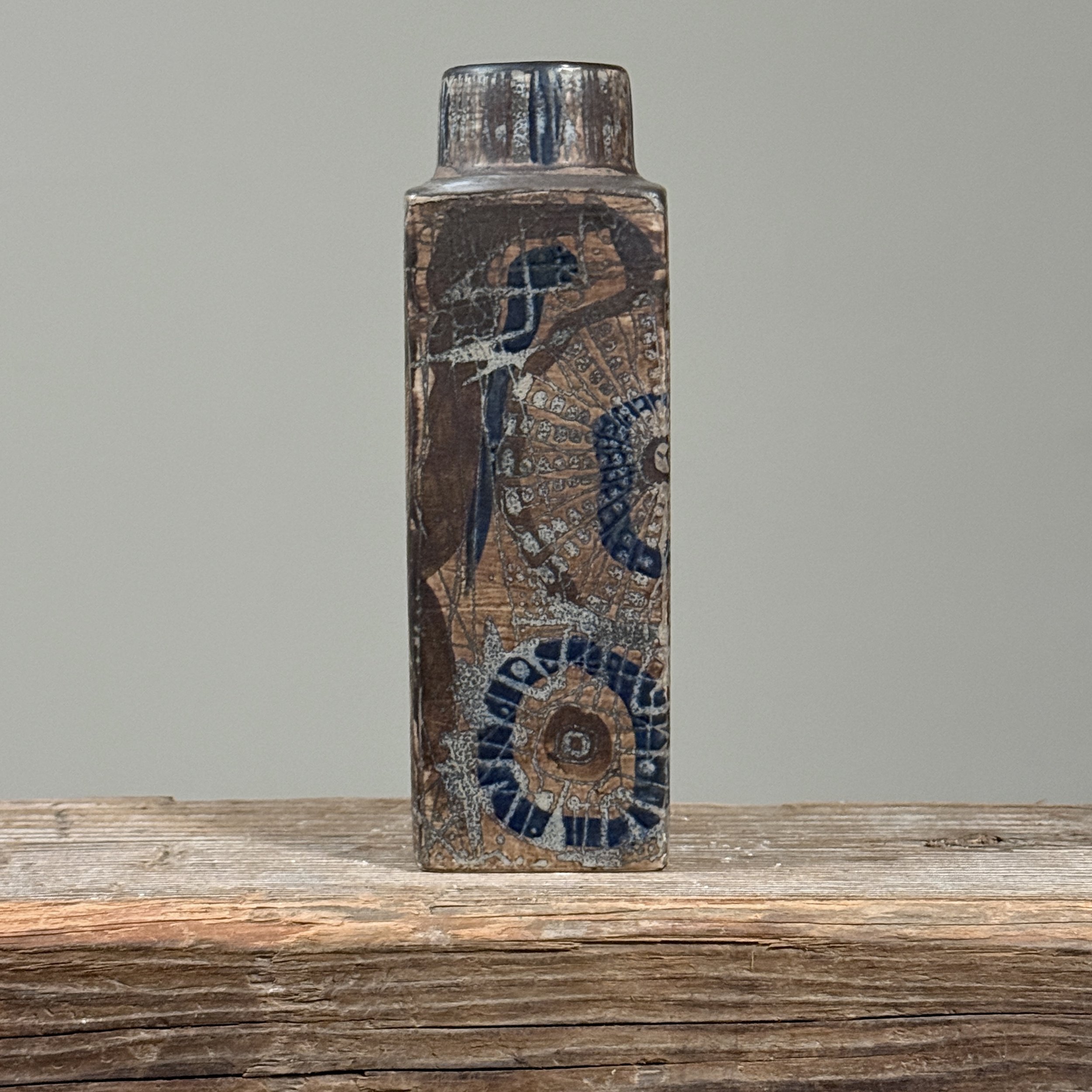 Nils Thorsson Royal Copenhagen Baca square vase, Sunflower motif, 1960